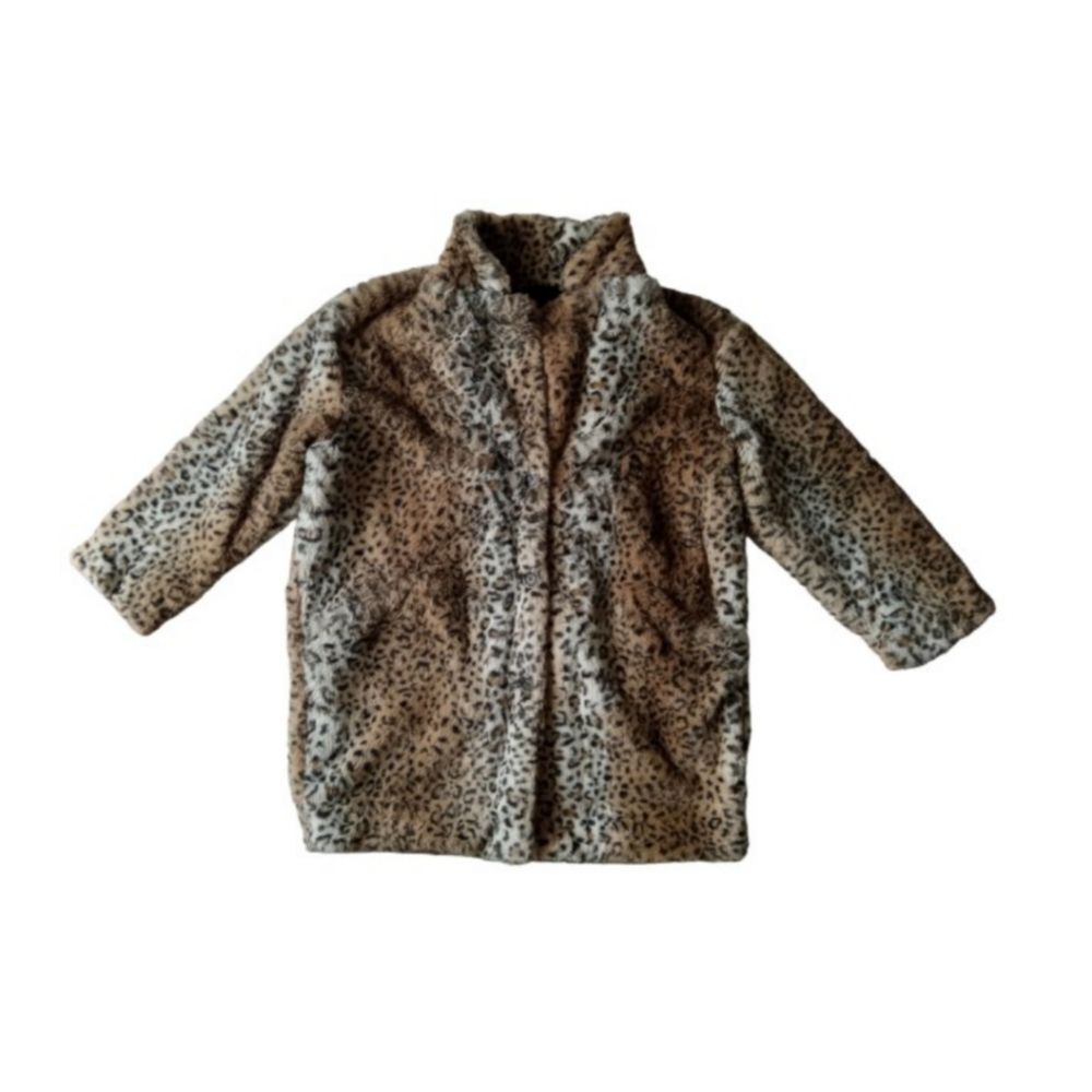 Popsugar Brown Tan Black Leopard Print Faux Fur Button Front Women's Coat Jacket